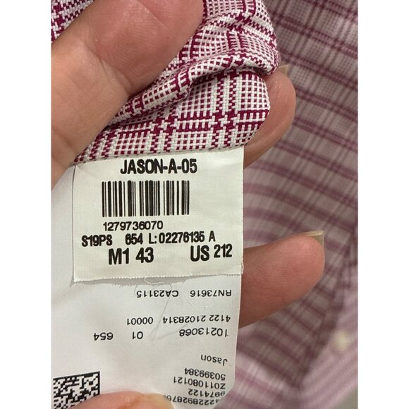 BOSS slim-fit shirt in checked performance-stretch Travel21material pink SZE 17 - Picture 5 of 8